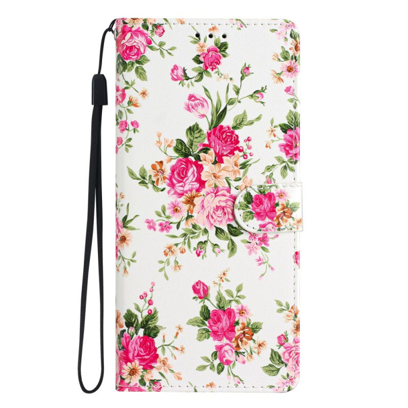Case Poco F5 Pro Red Flowers with Strap