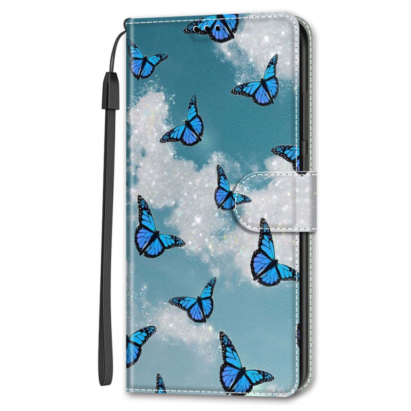 Poco F5 White Cloud and Blue Butterfly Strap Case