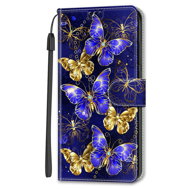 Poco F5 Gold and Purple Butterfly Strap Case