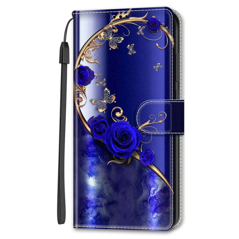Poco F5 Pink Blue and Gold Butterfly Strap Case