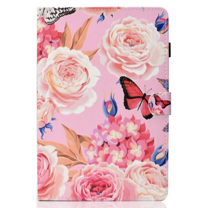 Samsung Galaxy Tab A7 Lite Case Flowers and Butterflies on Pink Background