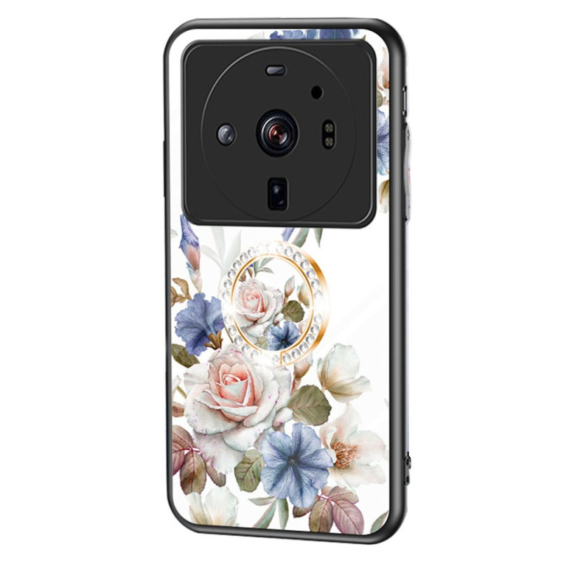 Xiaomi 12S Ultra Toughened Glass Case Floral Support Ring