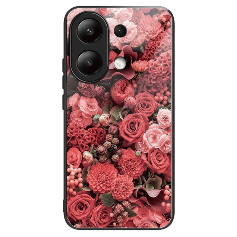 Xiaomi Redmi Note 13 4G CaseTempered Glass Red Flowers