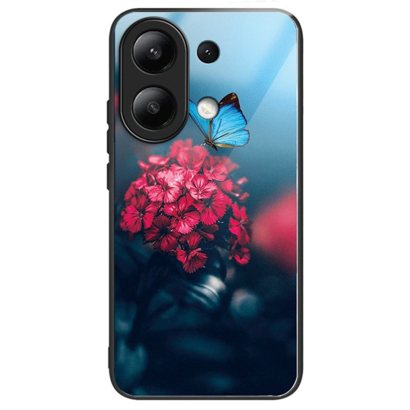 Xiaomi Redmi Note 13 4G Tempered Glass Case Red Flowers and Butterflies