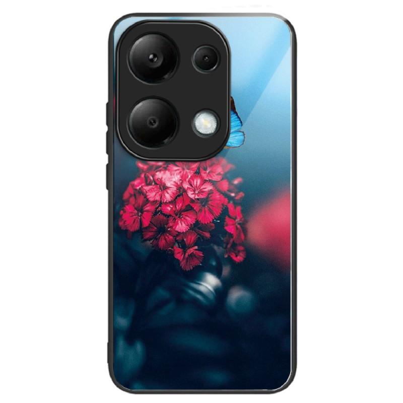 Xiaomi Redmi Note 13 Pro 4G / Poco M6 Pro 4G Hard Glass Case Red Flowers and Butterflies