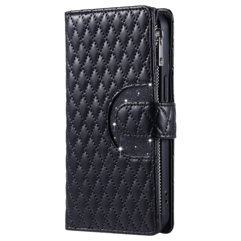 Oppo A58 Quilted Sequin Wallet and Strap Case