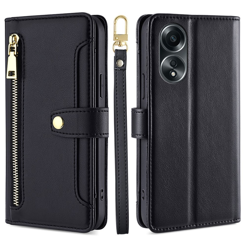 Oppo A58 Wallet Case with Strap and Shoulder Strap