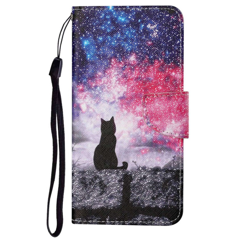 Oppo A96 Starry Sky and Cat Strap Case