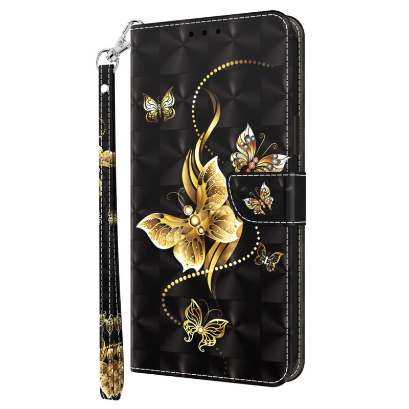 Xiaomi Redmi A3 Gold Butterflies Strap Case