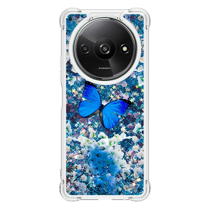 Xiaomi Redmi A3 Glitter Blue Butterfly Case