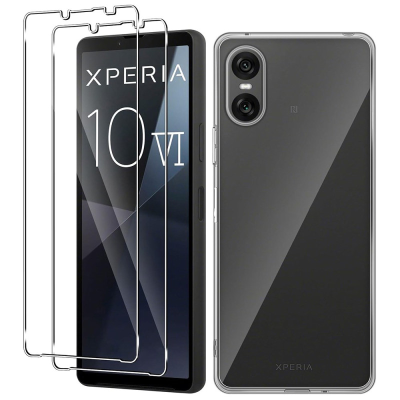 Sony Xperia 10 VI Transparent Case with 2 Tempered Glass Films