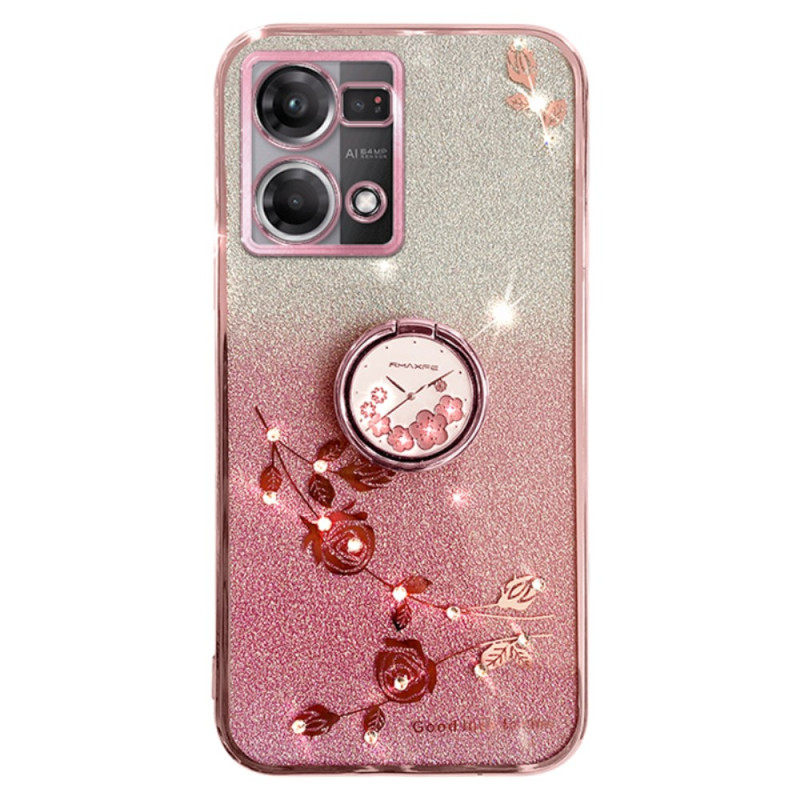 Oppo Reno 7 Case Flower and Strass Ring Support