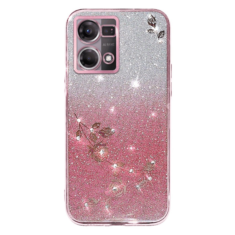 Oppo Reno 7 Case Flowers and Rhinestones KADEM