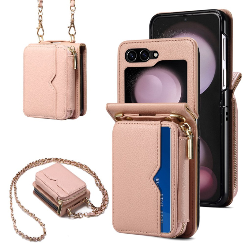 Samsung Galaxy Z Flip 6 Zippered Card Case with Chain Shoulder Strap