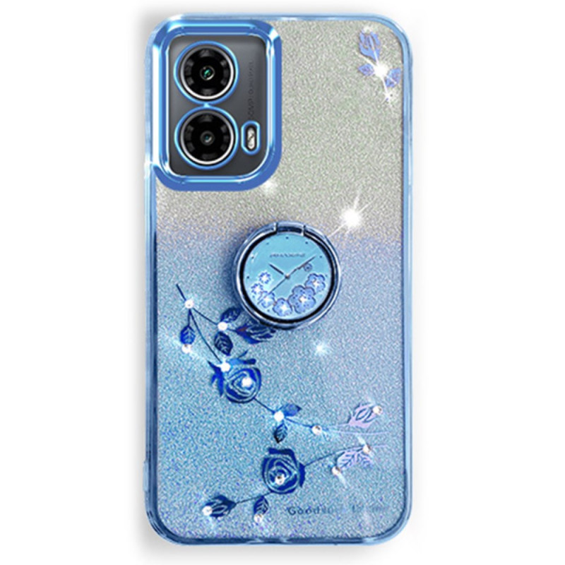 Cover Motorola Edge 50 Fusion Flowers and Strass Ring-Support