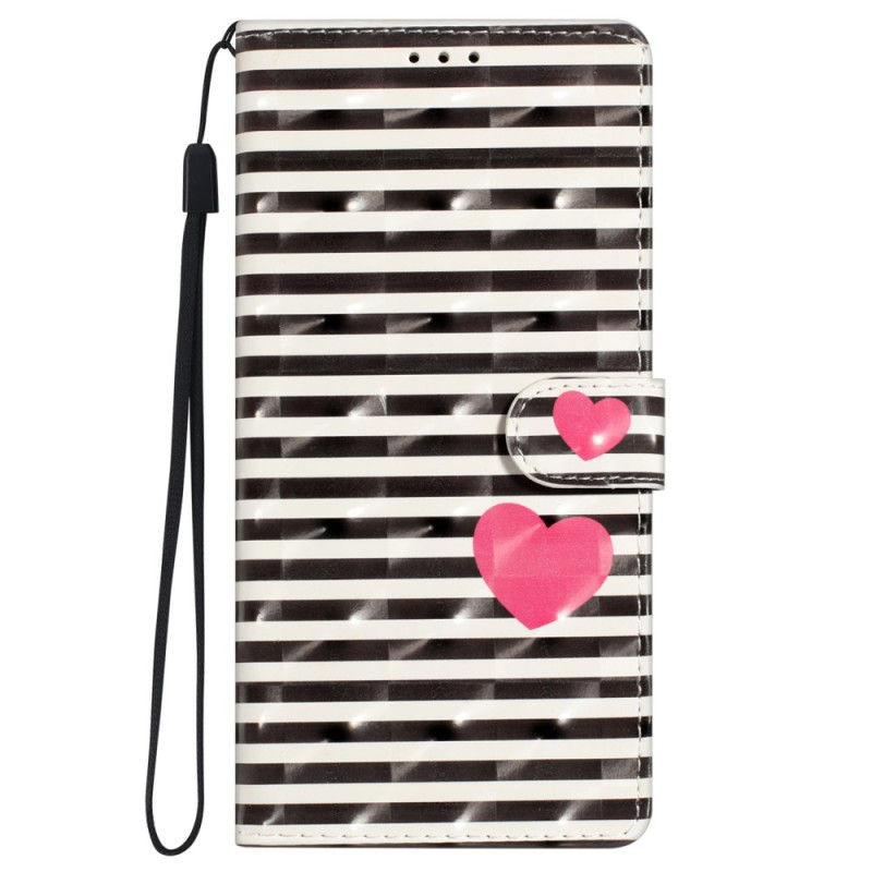 Case for iPhone 16 Stripes and Hearts with Lanyard