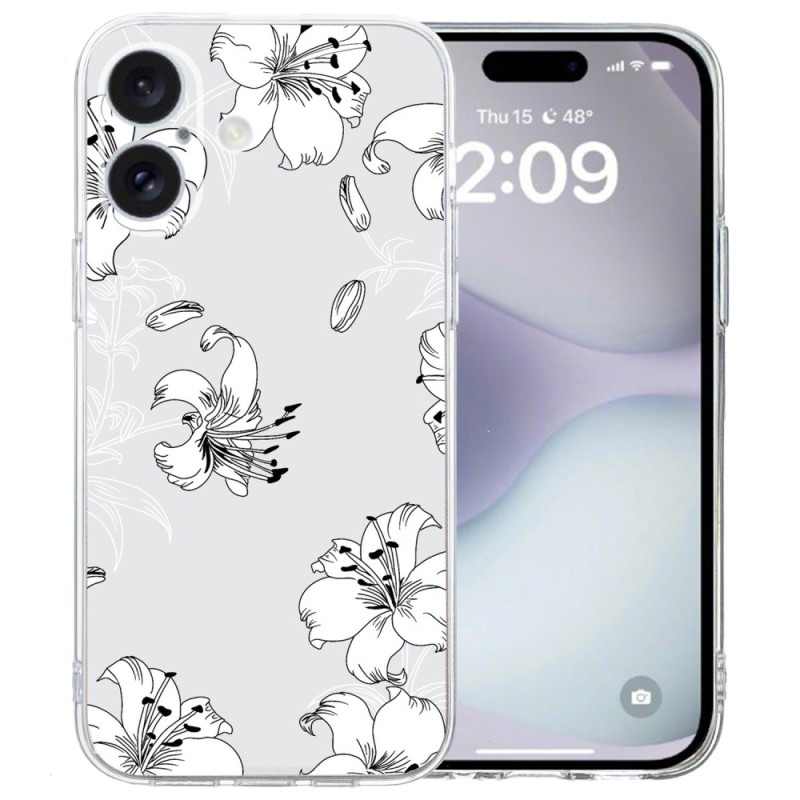 Case iPhone 16 Transparent Edge White Flowers