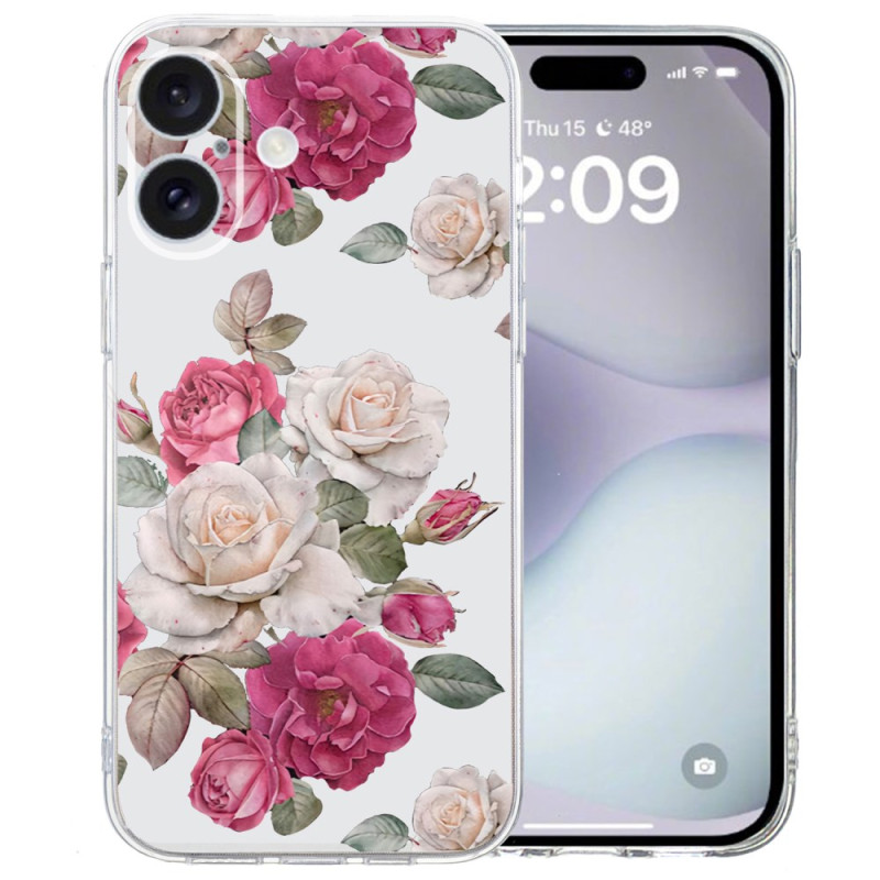 Case iPhone 16 Transparent Edge Peonies