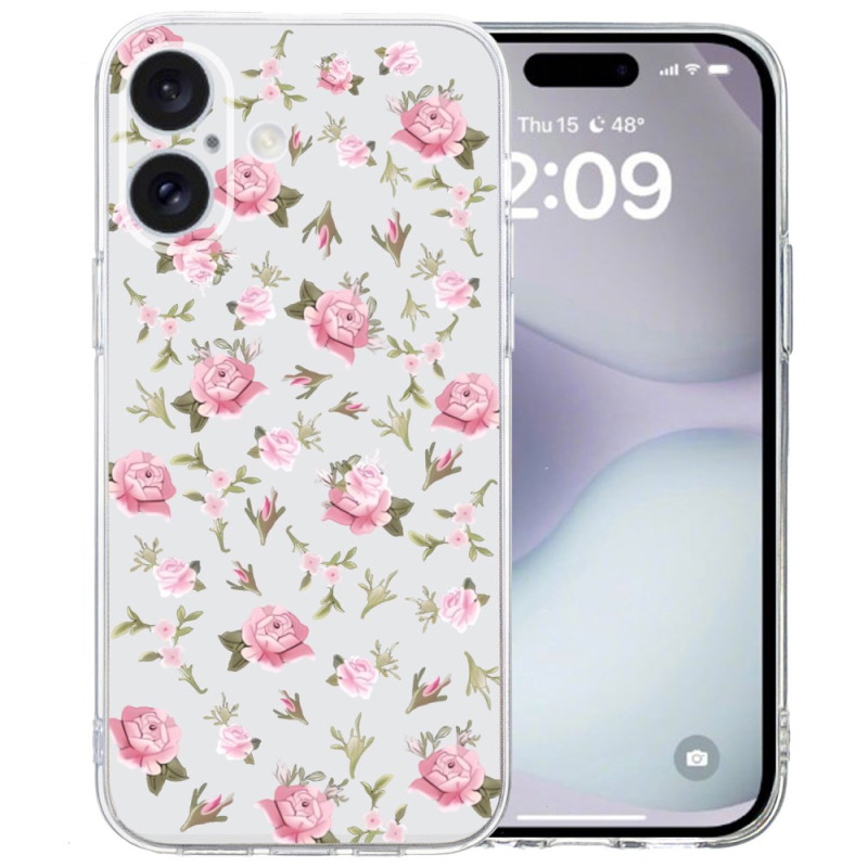 Case iPhone 16 Transparent Edge Pink Flowers