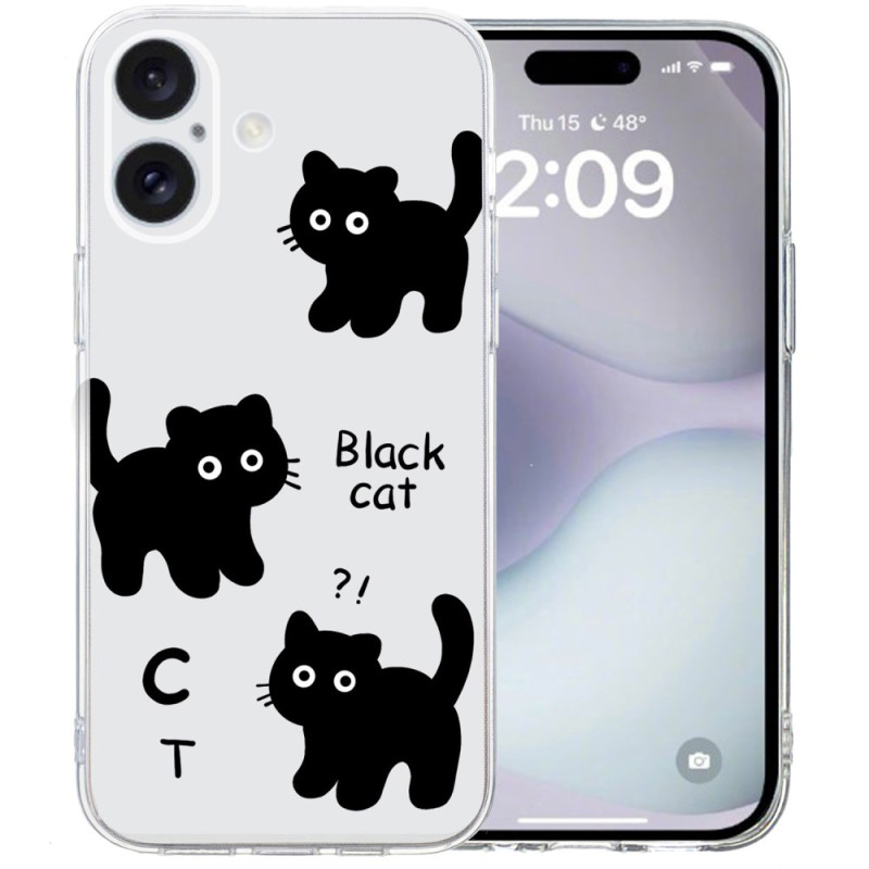 Case iPhone 16 Transparent Edge Black Cats