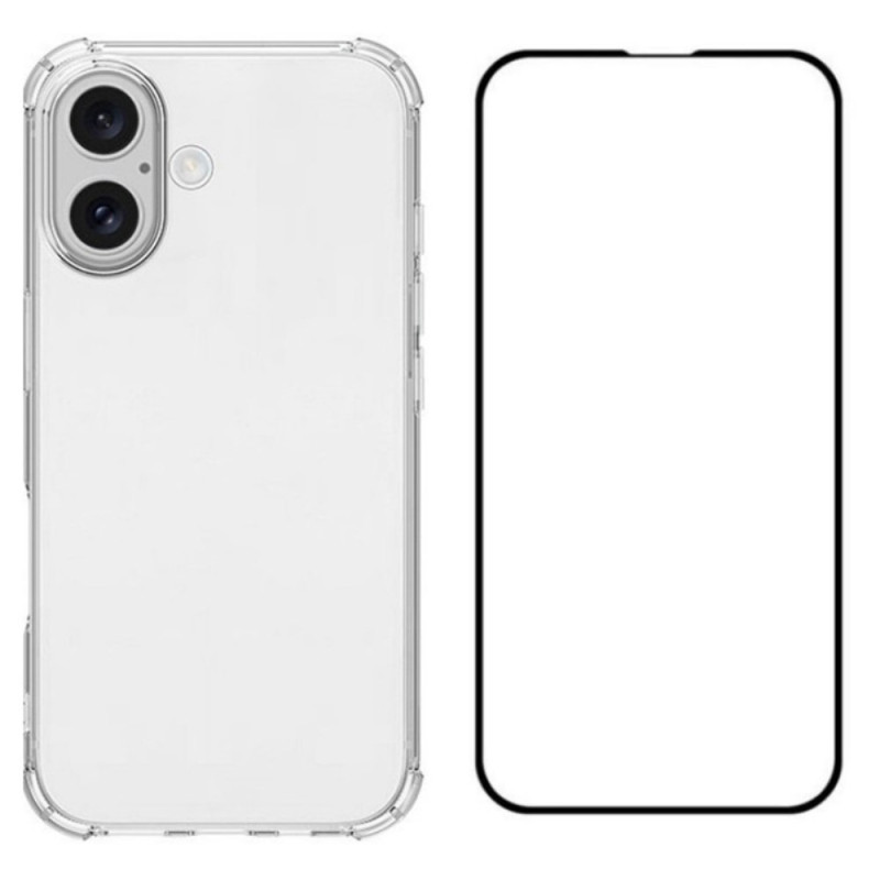 Transparent iPhone 16 Case with Tempered Glass Screen Protector