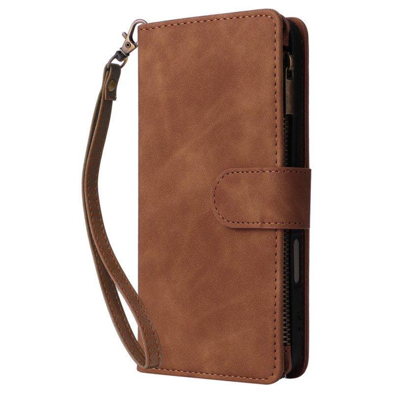 Cover for iPhone 16 Suede-effect Wallet Strap and Shoulder Strap