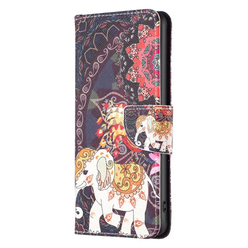 Wallet Case with Pattern for iPhone 16 Plus - Flower and Elephant