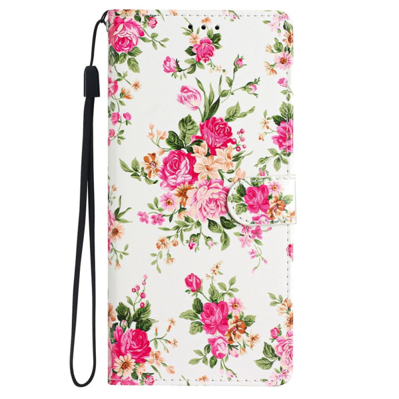 Case iPhone 16 Plus Red Flowers with Lanyard