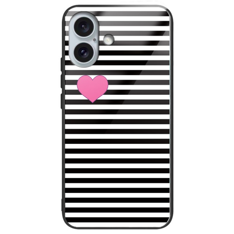 Case iPhone 16 Plus Tempered Glass Stripes and Hearts