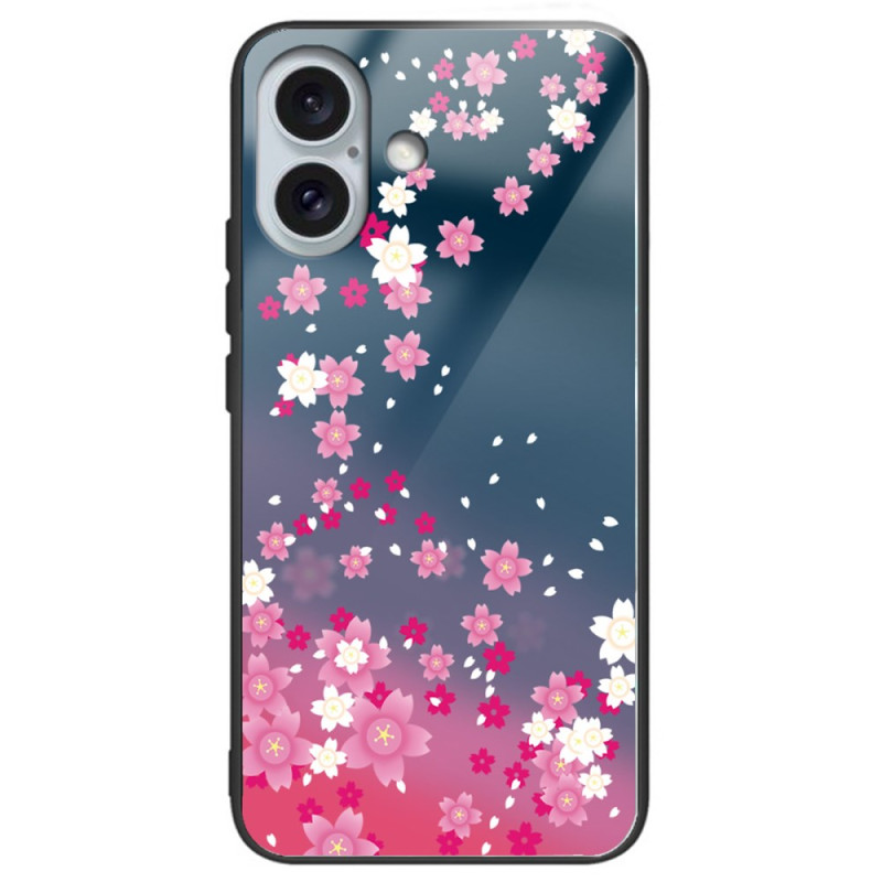 iPhone 16 Plus Toughened Glass Pink Flower Case