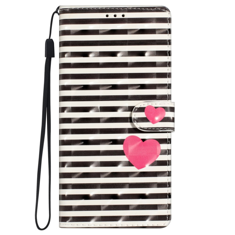 Case for iPhone 16 Pro Stripes and Hearts with Lanyard