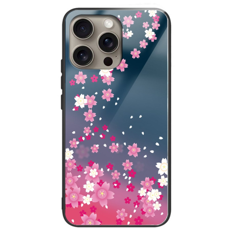 Case iPhone 16 Pro Toughened Glass Pink Flowers