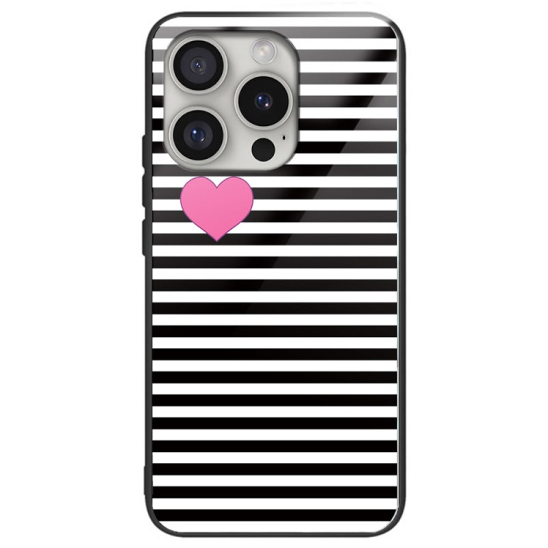 Case iPhone 16 Pro Tempered Glass Stripes and Hearts