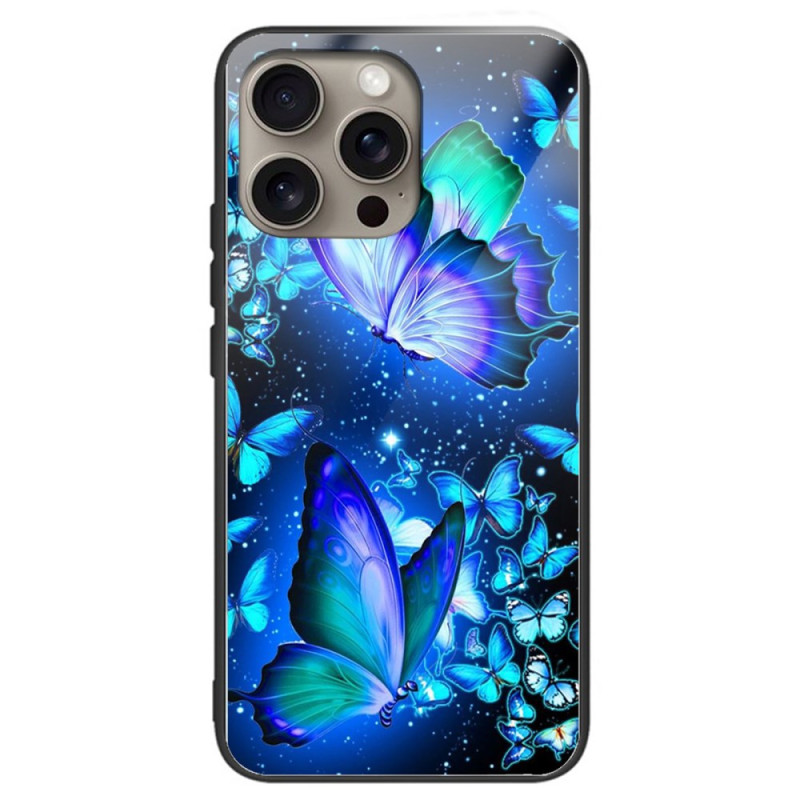 Case iPhone 16 Pro Tempered Glass Blue Butterflies