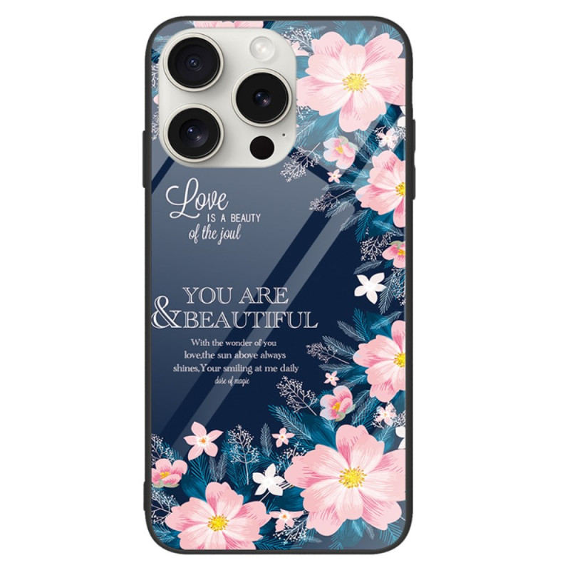 Case iPhone 16 Pro Toughened Glass Pink Flowers