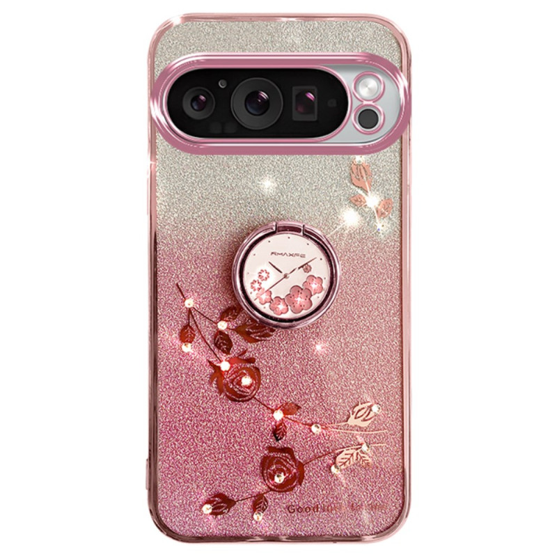 Coque Google Pixel 9 / Pixel 9 Pro Anneau-Support Fleurs et Strass KADEM