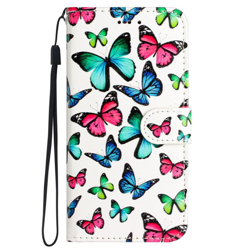 Case iPhone 16 Pro Max Coloured Butterflies with Strap