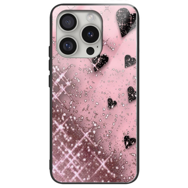 Case iPhone 16 Pro Max Tempered Glass Hearts on Pink Background