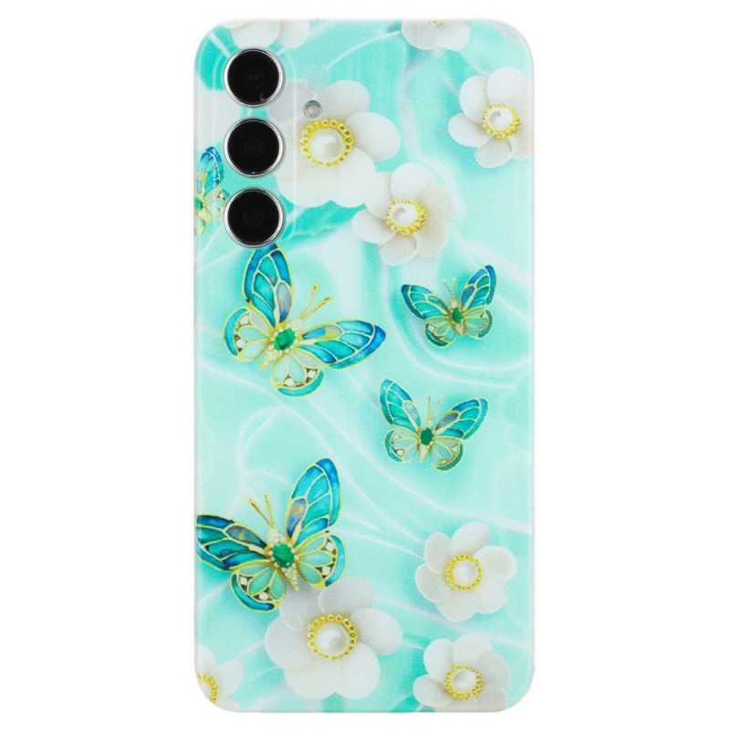 Samsung Galaxy A24 4G Case Green Butterflies and White Flowers