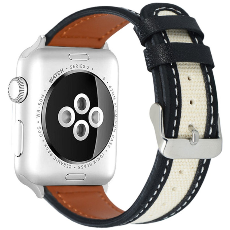 Apple Watch Band Series 42mm to 38mm / SE Series Leather and Two-tone Fabric