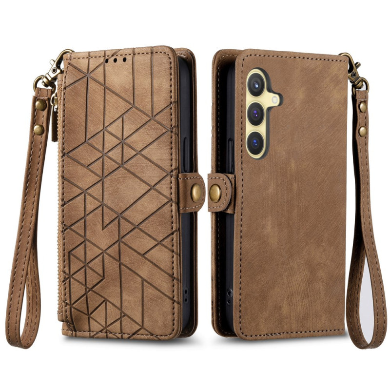 Samsung Galaxy S25 5G Wallet Case Suede Effect Geometric Pattern