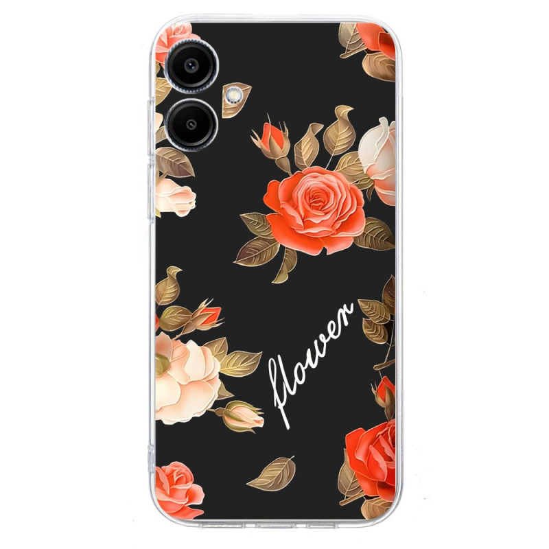 Samsung Galaxy A06 Case Floral Pattern on Black Background