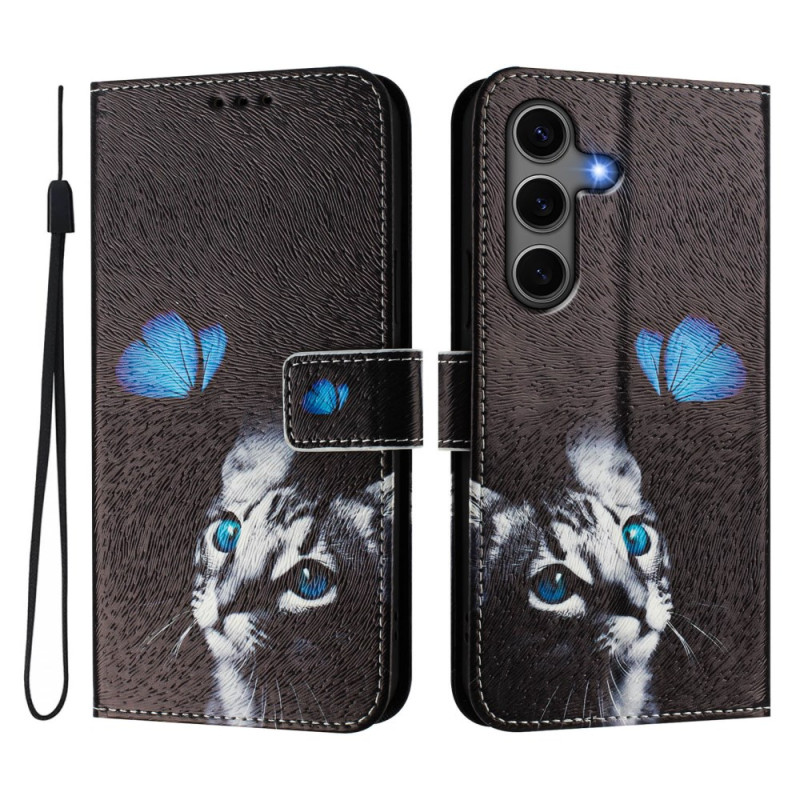 Samsung Galaxy S25 Plus 5G Case Cat and Butterfly Blue