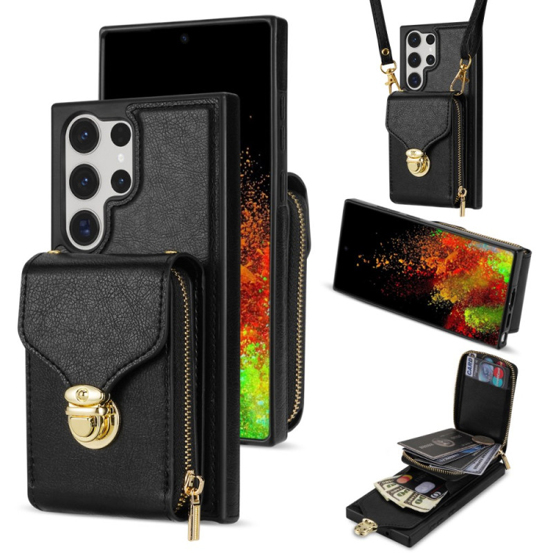 Samsung Galaxy S25 Ultra 5G Zippered Wallet Case with Shoulder Strap