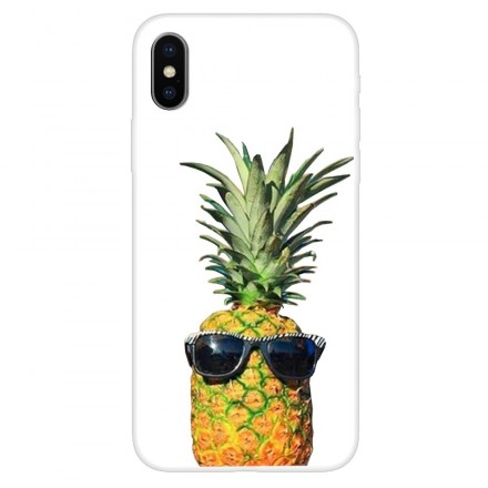 iPhone XS Transparent Case Pineapple with Glasses