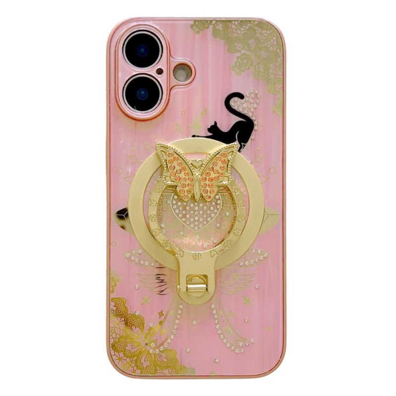 Case iPhone 16 Cat and Strass pattern