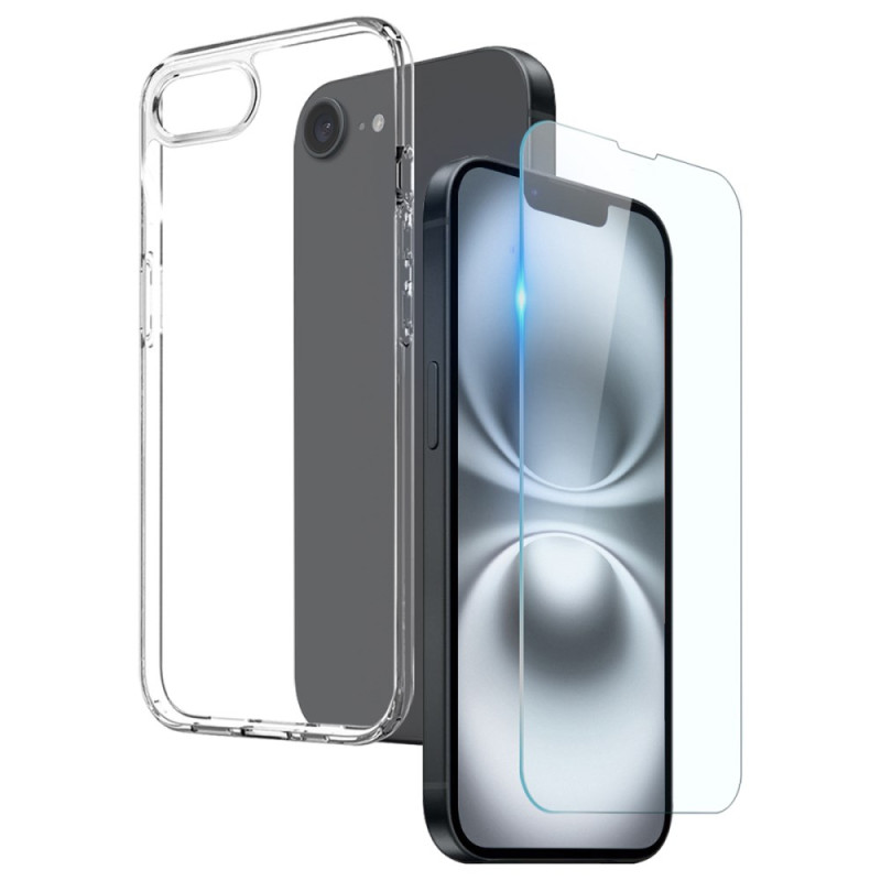 Transparent iPhone 16E Case with Tempered Glass Screen Protector