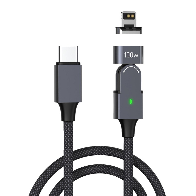 Type-C Magnetic Charging Cable with 180 degree rotating iP Connector - 1m
