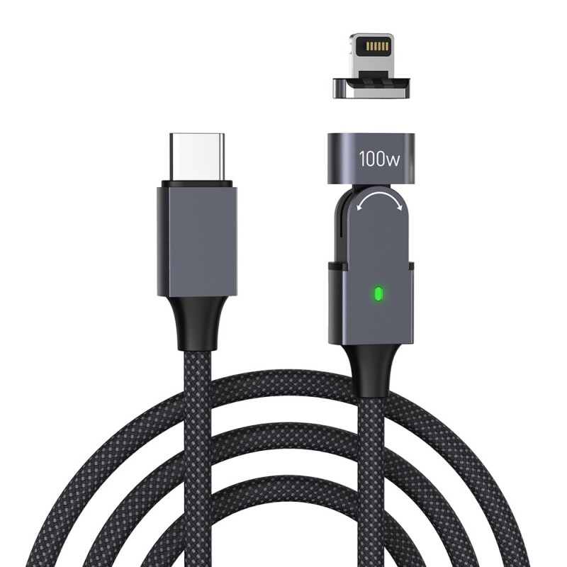 180° Rotating Magnetic Charging Cable with iP Connector - 2m