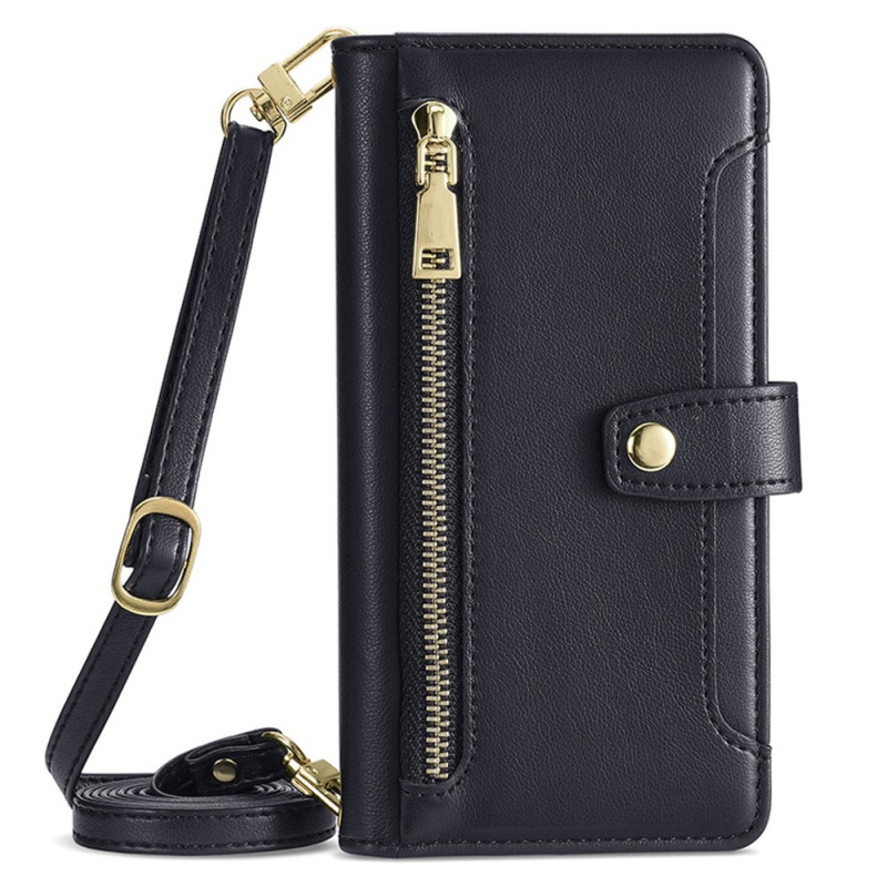 Realme 14 Pro 5G Zippered Wallet with Lanyard and Shoulder Strap